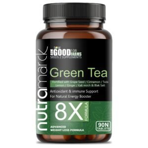 NutraMarck Green Tea Tablet 8X | Weight Management & Detox Formula | With Lemon, Tulsi, Cinnamon, Grapeseed, Kali Mirch & Kala Namak | Boosts Metabolism & Energy | 90 Tablets (Pack of 1)