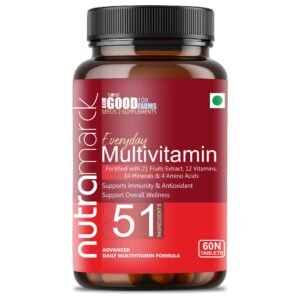 NutraMarck Everyday Multivitamin Tablets | 21 Fruits Extract, 12 Vitamins, 14 Minerals & 4 Amino Acids | Daily Nutrition, Energy & Wellness Support | For Men & Women (60 Count (Pack of 1))