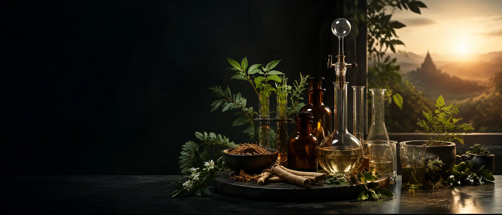Botanical ingredients and precise formulation glassware