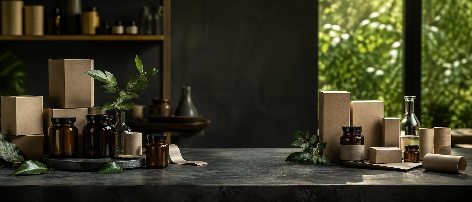 Considered paper packaging and amber glass containers