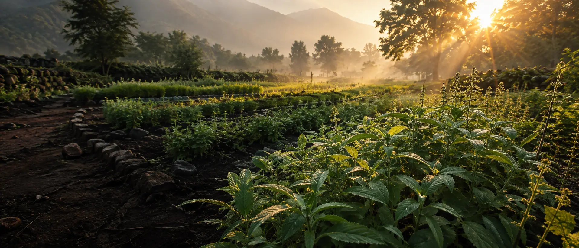 Medicinal botanical farm in the early morning